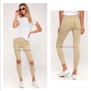 Free People Khaki Mid-rise Skinny Jeans